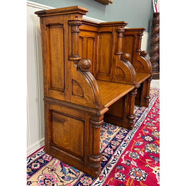 Antique French Pew Bench Double Seat Oak For Sale - Image 16 of 18
