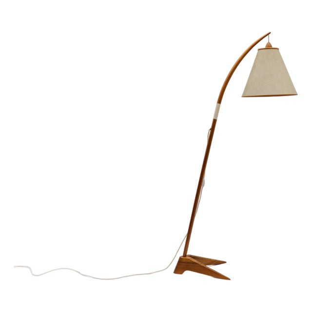Mid-Century Modern Scandinavian Wooden Arc Floor Lamp, 1950s For Sale