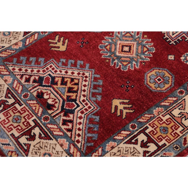 Abstract Rustic Super Kazak Red/Beige Wool Runner Rug- 2'7'' X 9'6'' For Sale - Image 3 of 10
