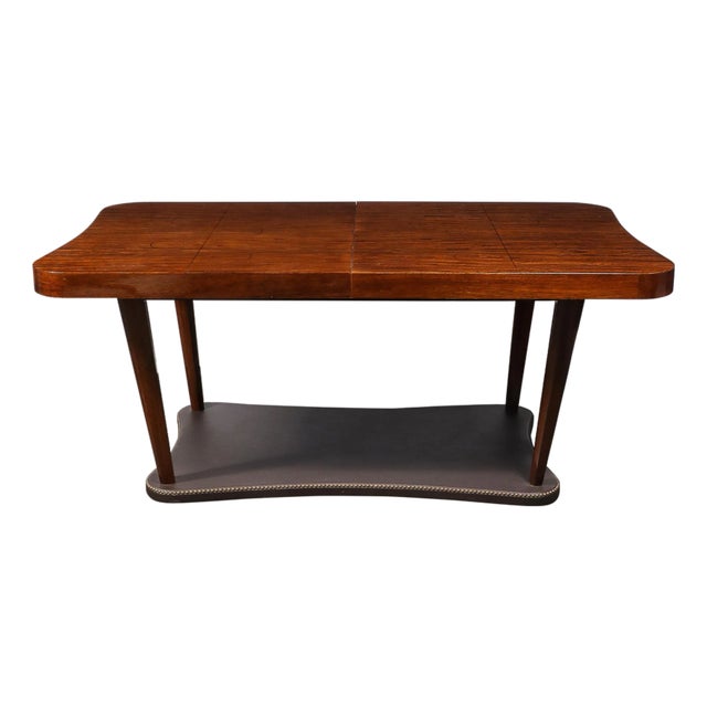 Art Deco Extendable Paldao Series Walnut & Leather Dining Table by Gilbert Rohde For Sale