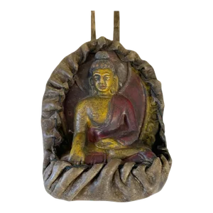 Nepalese Buddha With Genuine Yak Leather Pendant Wall Decor 14" H