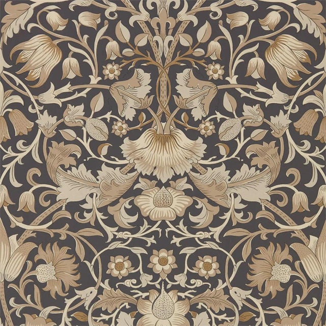Morris & Co Pure Lodden Wallpaper in Charcoal/Gold For Sale