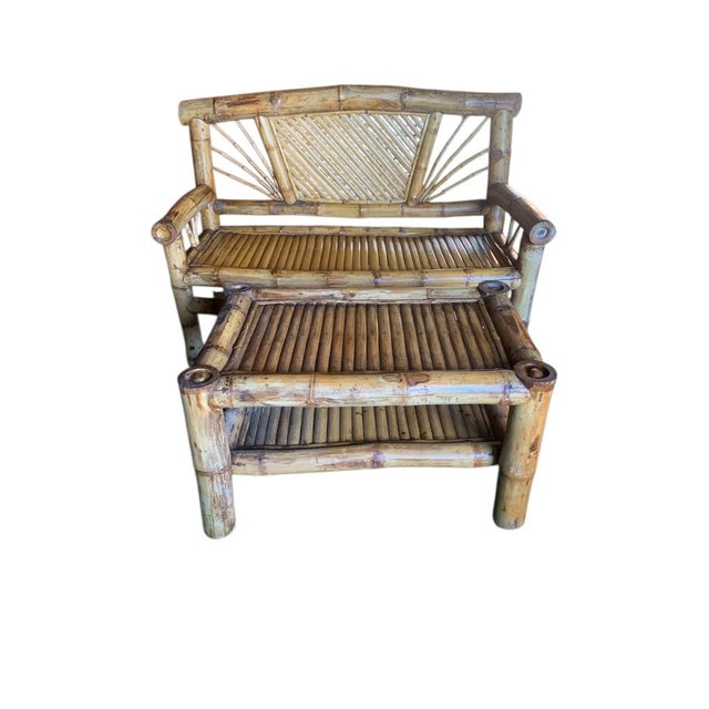 Circa 1980s Large Bamboo Pagoda Lounge Settee and Coffee Table in the Budji Layug Style For Sale In Palm Springs - Image 6 of 6