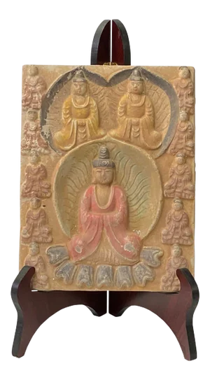 Chinese Oriental Handmade Clay Buddhas Theme Plaque Display