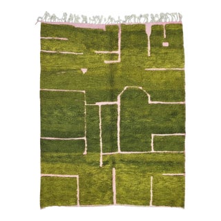 Green Moroccan Wool Rug - 10.2 X 8.2 Ft For Sale