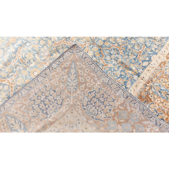 Authentic Persian Kirman Green Blue Brown Handmade Wool Rug For Sale In New York - Image 6 of 10