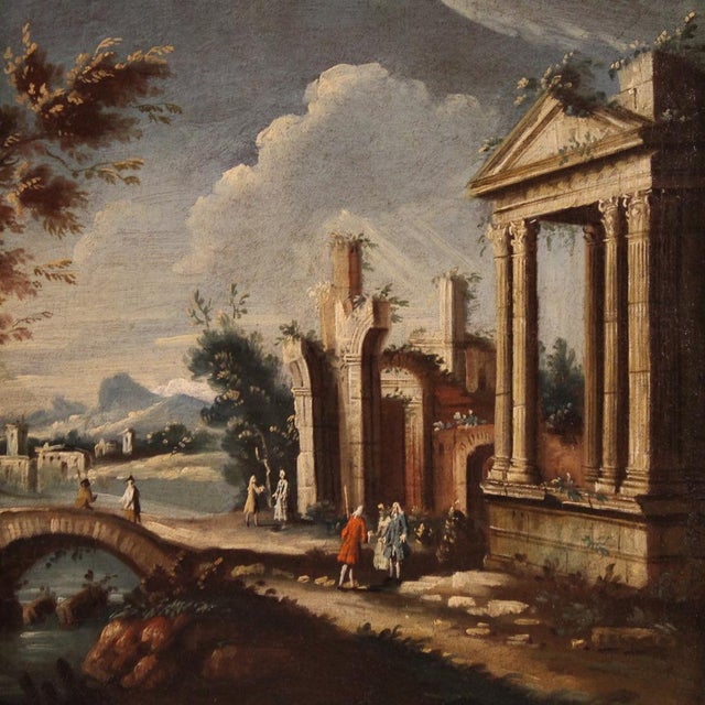 Venetian School Artist, Architectural Capriccio with Figures, 1760, Oil on Canvas For Sale - Image 10 of 16