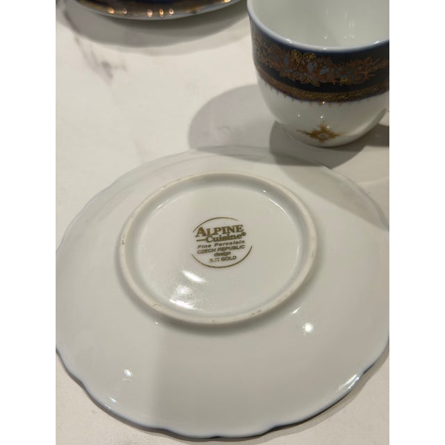 1950s Art Deco Alpine Cuisine Fine Porcelain Czech Republic 24k Gold Espresso Cup and Saucer - 10pcs For Sale In Los Angeles - Image 6 of 8