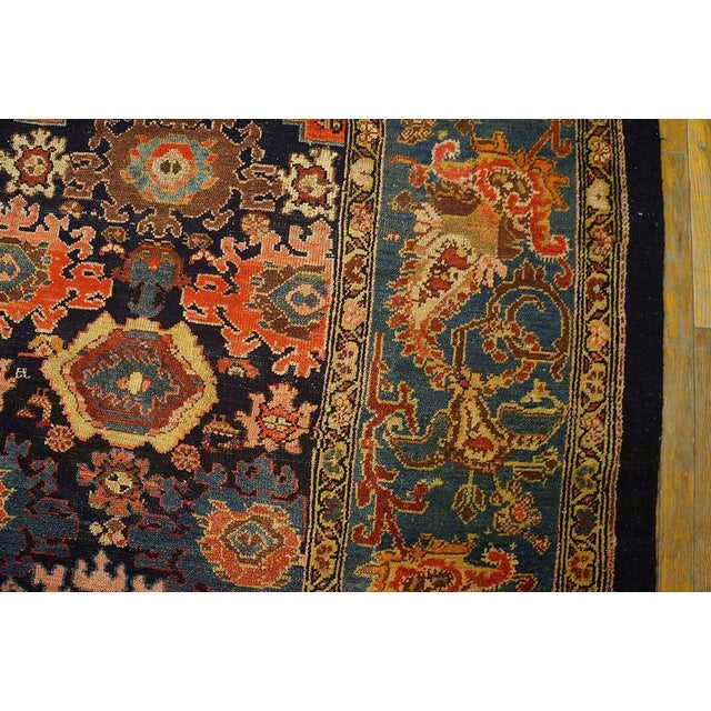 1890s Blue Navy Geometric Tribal Antique Persian Malayer Rug 12' X 13'9" Handknotted Wool Carpet For Sale - Image 4 of 6