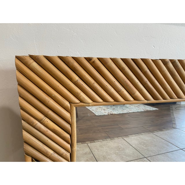 Wood 1980s Boho Coastal Rectangular Bamboo Wall Mirror For Sale - Image 7 of 9