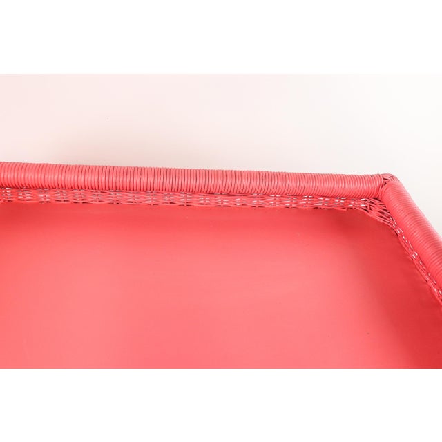 Wood Vintage Wicker Bar Cart in Coral Pink For Sale - Image 7 of 12