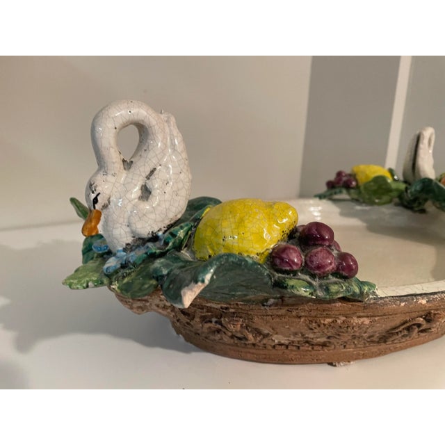 Vintage Italian Ceramic Centerpiece - Fruits and Swans - 15 X 24 For Sale In Philadelphia - Image 6 of 11