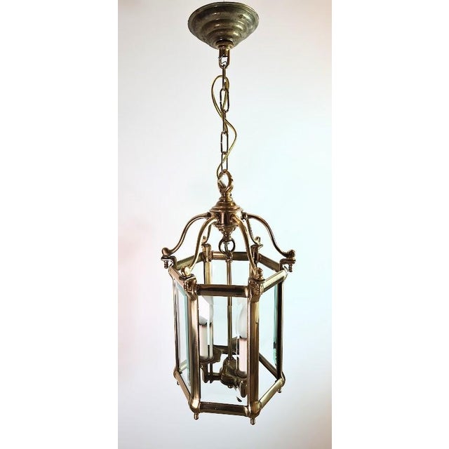 Late 19th Century Antique Brass Hexagon Beveled Glass Hall Lantern, Late 1800 - Early 1900 For Sale - Image 5 of 13