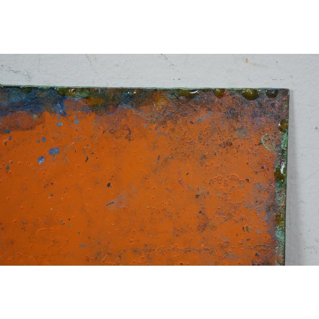 2015 Mike Elsass Abstract Modern Textured Metal Rust Art Plaque Panel 16" For Sale - Image 12 of 13