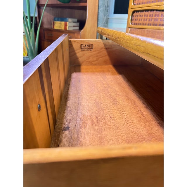 1960s Lane Perception Bedroom Set - Walnut Lowboy Dressers + Highboy Dresser Chest of Drawers For Sale - Image 10 of 12