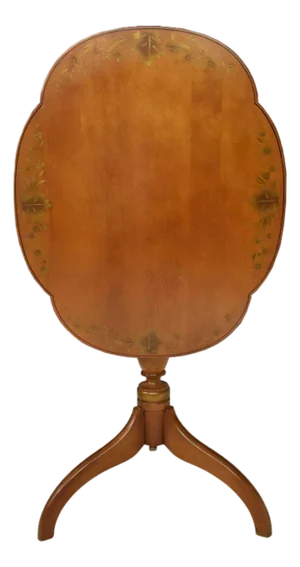 Mid 20th Century L. Hitchcock Harvest Stenciled Scalloped Edge Tilt-Top Candlestick Tea Side Table