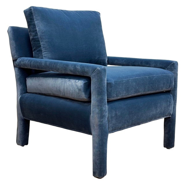 Exceptional Mid Century Modern 1970's Parsons style lounge chair in style attributed to Milo Baughman. This gorgeous piece...