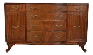 French Regency Louis XVI Carved Mahogany Bow Front Sideboard or Bar Cabinet, Circa 1940s