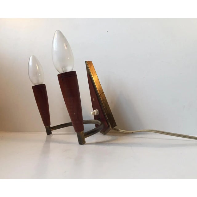 Mid-Century Modern Mid-Century Danish Teak & Brass Double Sconce, 1950s For Sale - Image 3 of 7