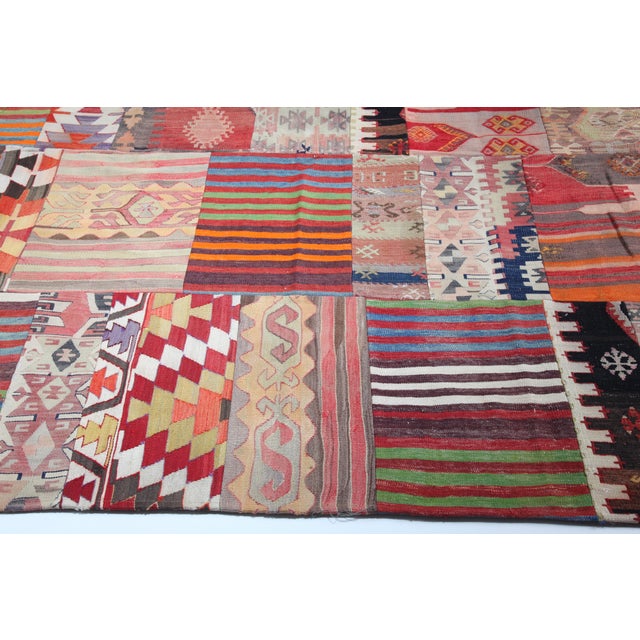 Mid 20th Century Authentic Turkish Kilim Patchwork Rug With Tribal & Geometric Designs -5' 7'' X 9' 10'' For Sale In Tampa - Image 6 of 10