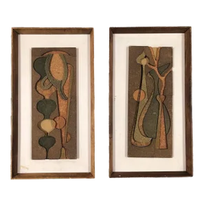 1950 Abstract Still Life 3d Fiberboard Art Wall Sculpture, Pair