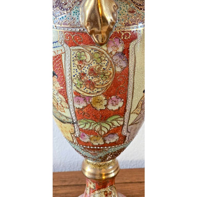 Vintage Japanese Satsuma Hand-Painted Moriage Urn Vase - 16.5” Tall For Sale - Image 11 of 17