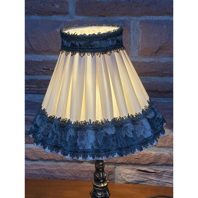 Vintage Empire Table Lamp in Brass with Fabric Shade, 1960s For Sale - Image 10 of 11