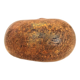 A Traditional Peruvian Storytelling Gourd Depicting Andean Village Life For Sale