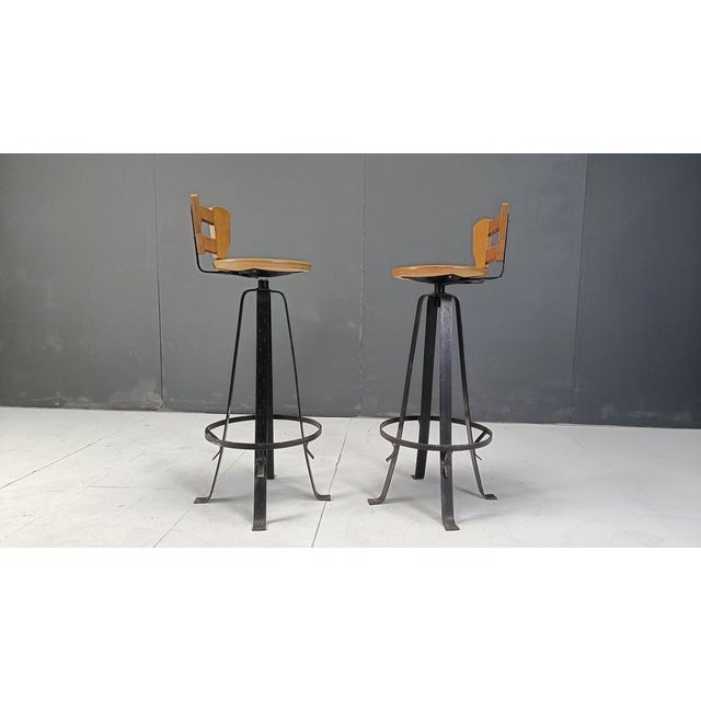 Vintage Brutalist Bar Stools, 1970s, Set of 6 For Sale - Image 11 of 12
