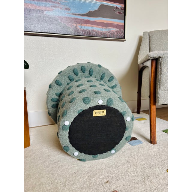 Mushroom Ottoman in Wool Jade Dot For Sale - Image 10 of 15