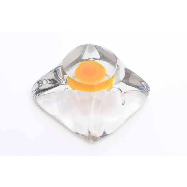 Glass Vintage Swedish Coquille Flygsfors Glass Bowl With Yellow Orange Center For Sale - Image 7 of 7