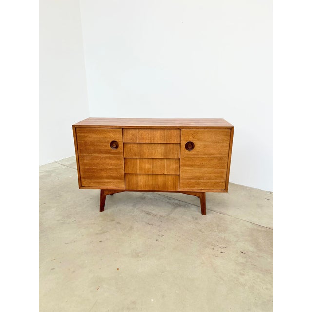 Mid-Century Brutalist Teak Sideboard with Drawers and Recessed Round Handles, 1960s For Sale - Image 15 of 18