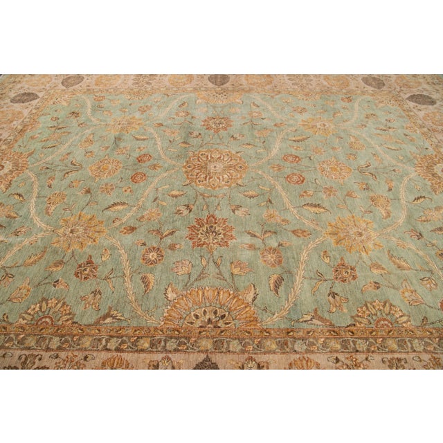 2010s 2010s Green Modern Tabriz Style Handmade Wool Rug With Floral Motif For Sale - Image 5 of 8