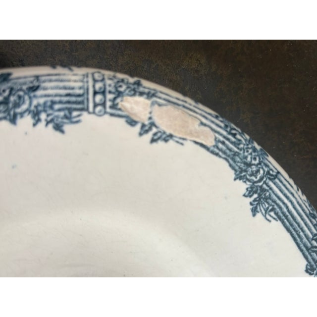 French Antique French Ironstone Oval Platter, Faïencerie De Salins (Rigal & Ameline), C. 1885–1910, Blue Garland Border For Sale - Image 3 of 6