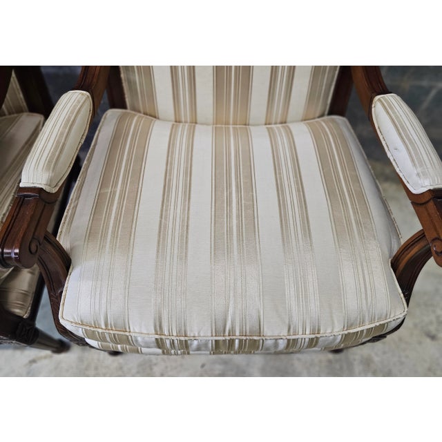 Wood Pair of Pearson Louis XVI Style Carved Mahogany and Upholstered Fauteuils For Sale - Image 7 of 12