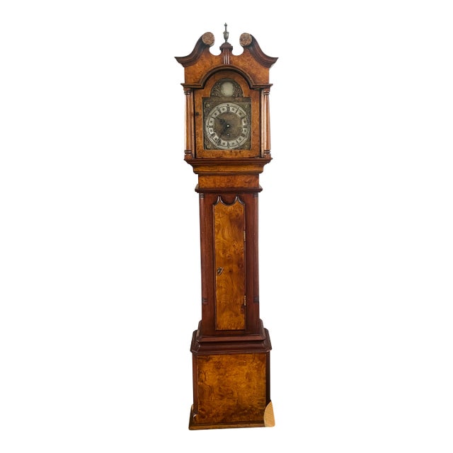 Vintage English-Style Grandmother Clock • Franz Hermle German Mechanical Movement • Burlwood & Mahogany Case For Sale