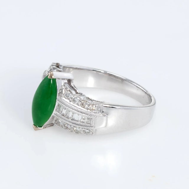 Mid 20th Century Jadeite Jade Diamond Cocktail Ring 18k White Gold Fine Vintage size 6.25 For Sale - Image 4 of 6