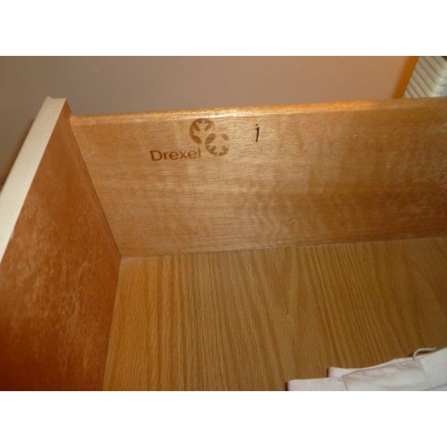 Vitg Wicker Touched Up Drexel Campaign Lacquered Natural Rattan Desk Wood Dresser Glass Top Tommy Bahama Style Table Made For Sale In Atlanta - Image 6 of 8