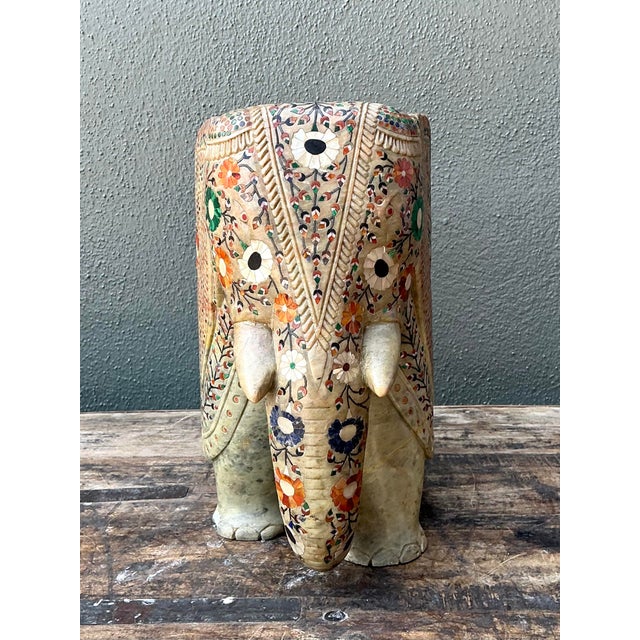 Gemstone Vintage Solid Stone Inlay Elephant For Sale - Image 7 of 12