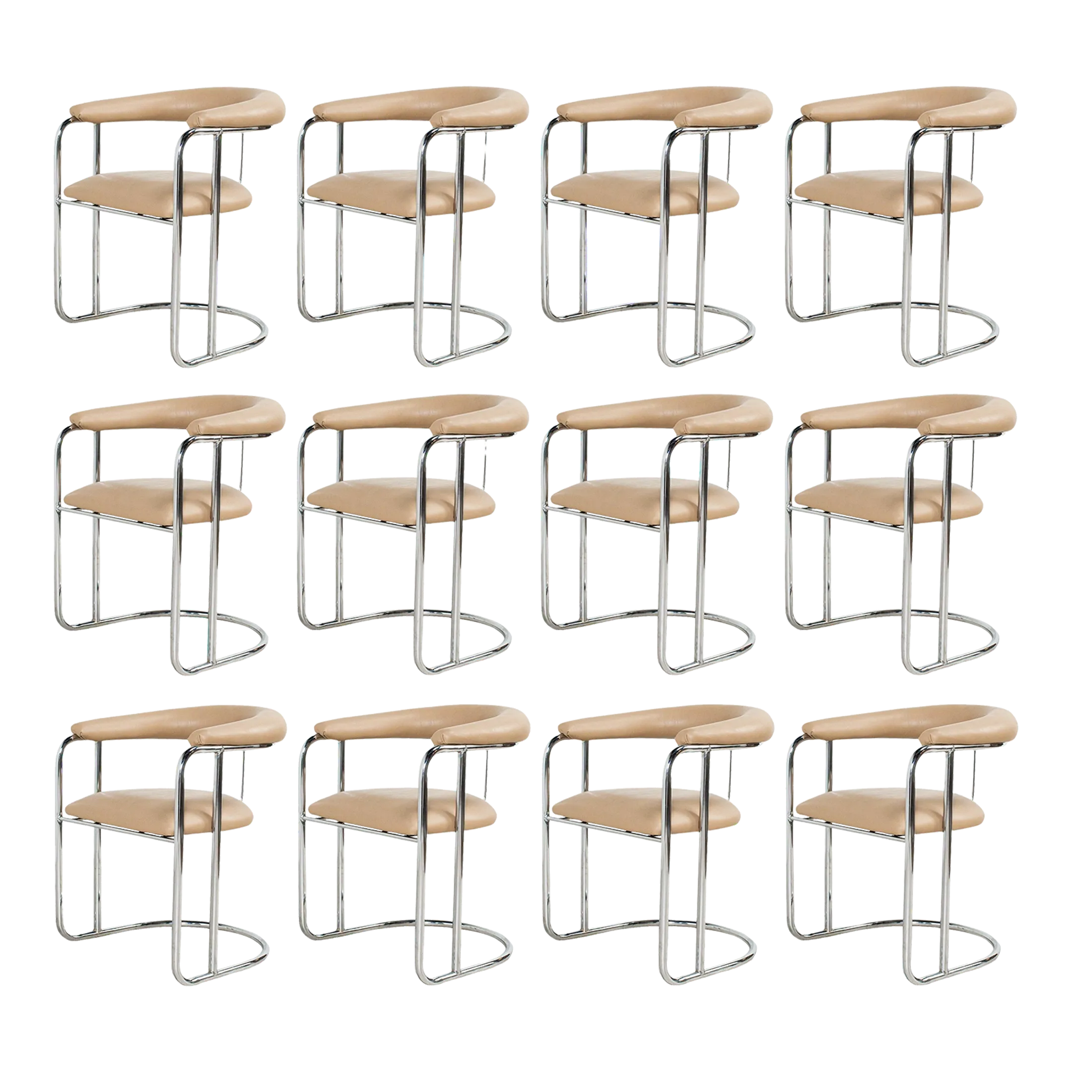 未使用品■THONET■定価116万円 S411 本革 チェア オットマンセット Sleek Chrome Dining Chairs by Anton Lorenz for Thonet - Set of 12