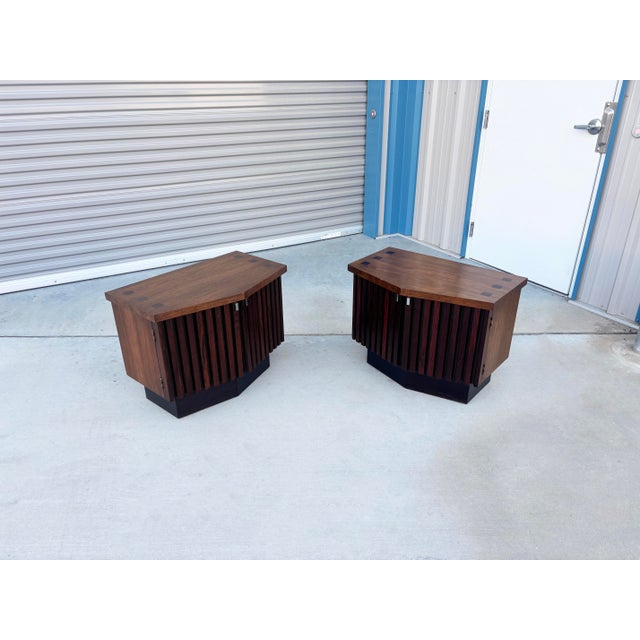 Lane Furniture 1960s Mid-Century Lane Tower Suite Rosewood & Walnut Pair of Nightstands For Sale - Image 4 of 11