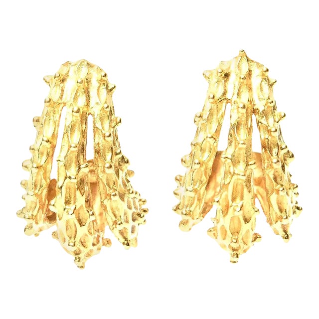 Vintage 18 Karat Gold Pierced Earrings Italian For Sale