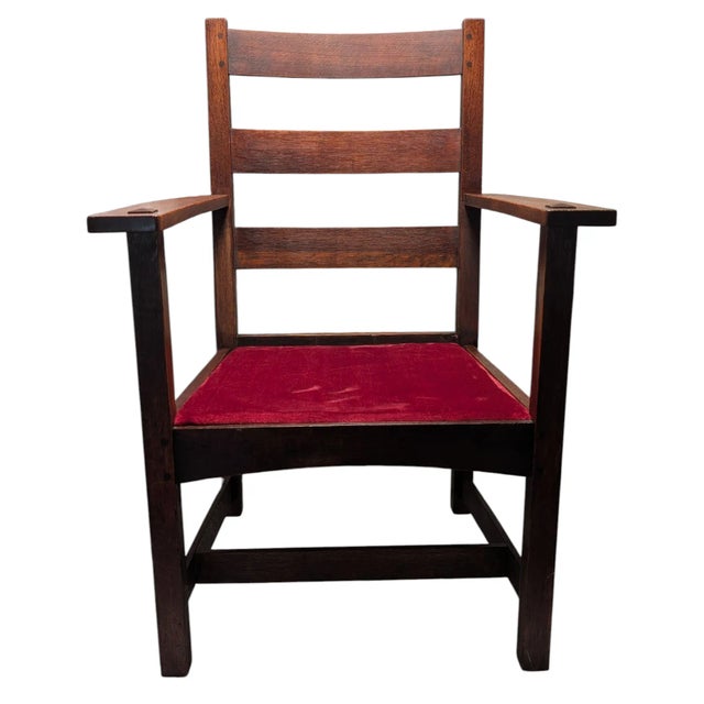 A Rare Masterpiece of American Craftsmanship: 1909 Charles Stickley Mission Oak Armchair For the serious collector of...