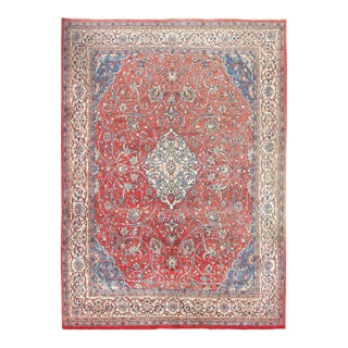 Vintage Soft Red Sarouk Handwoven Area Rug 8ft X 11ft For Sale