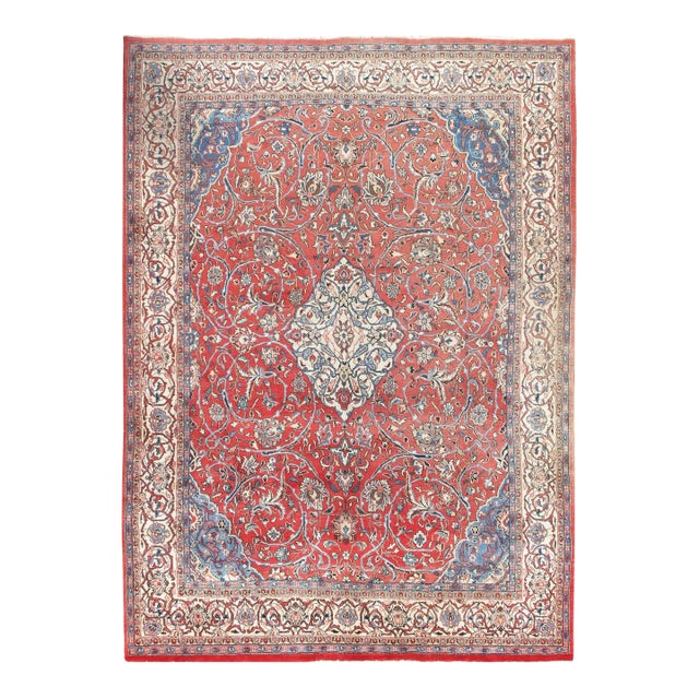 Vintage Soft Red Sarouk Handwoven Area Rug 8ft X 11ft For Sale