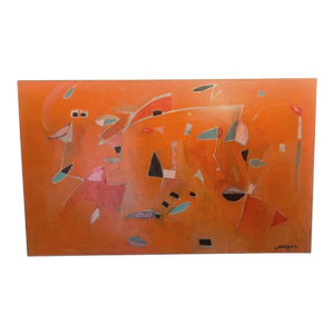 Kenneth Joaquin Large Mid-Century Orange Abstract Painting (36” X 60”)