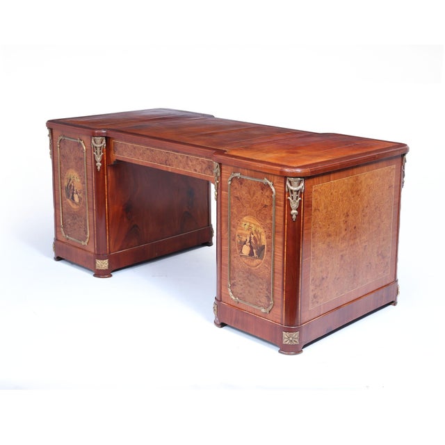 French Burr Walnut Pedestal Desk with Gilt Bronze Ormolu Mounts, 1880s For Sale - Image 6 of 18