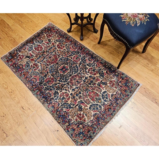 Vintage Persian Kerman Area Rug, Allover Floral Pattern, Handwoven Wool, Ivory & Blue, 3’ X 5’ For Sale - Image 12 of 12
