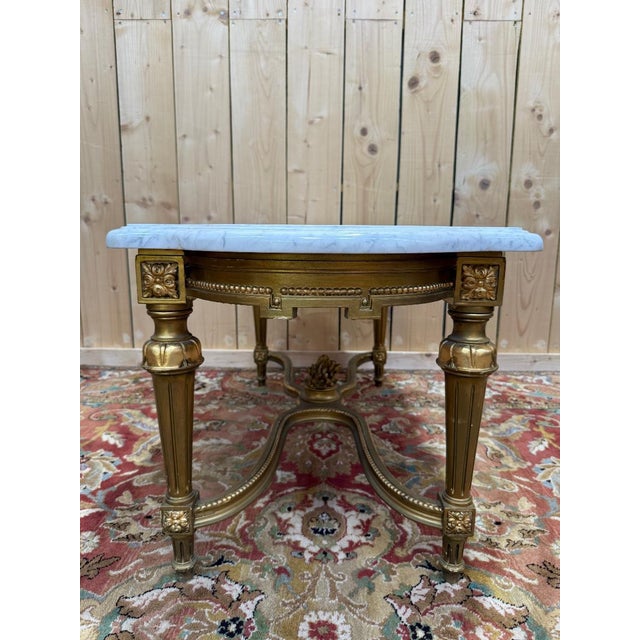 Louis XVI Coffee Table in Gilded Wood and White Marble For Sale - Image 6 of 8