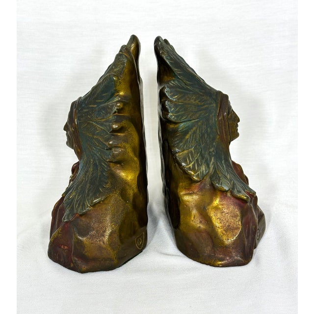 American Indian Chief Bookends, Armor Bronze Co. – Early 20th Century Pair For Sale - Image 3 of 9